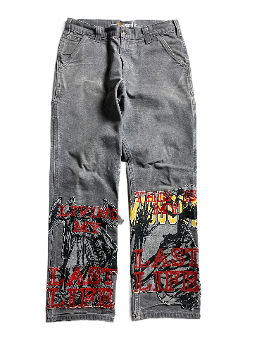 Grey Skull Patched Jeans