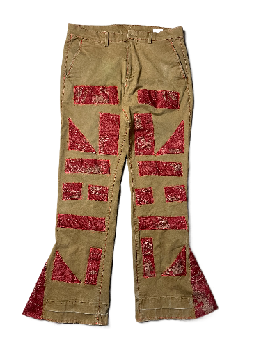 Red Canvas Khaki Patched Pants
