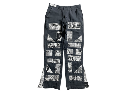 Grey Newspaper Patched Pants
