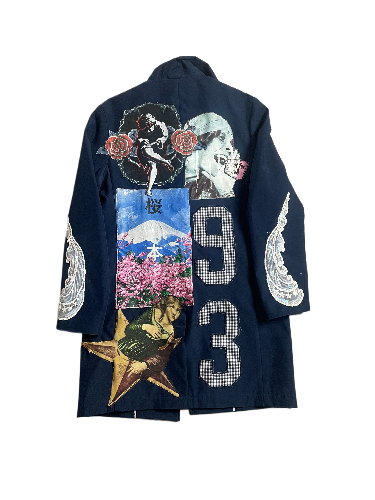 Navy Blue Patched Trench Coat