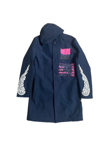 Navy Blue Patched Trench Coat