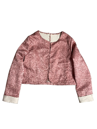 Collarless Woven Pink Jacket