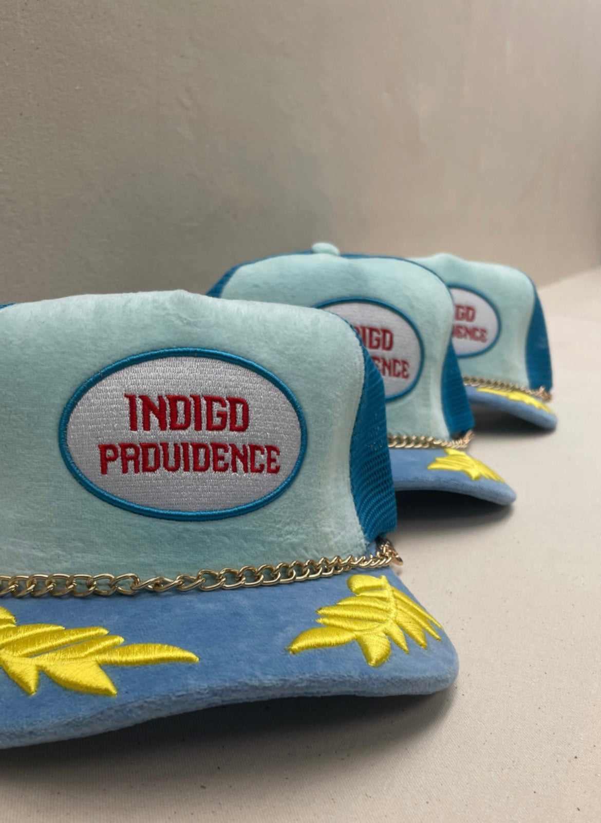 Sky Blue Velvet Trucker Hat